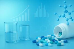 Drug measuring mockup setting with measuring graphs and chart records