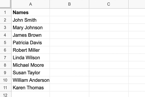 Names spreadsheet